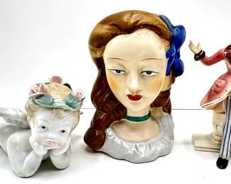 Vintage Porcelain Vase In Shape Of Woman's Face, Man Figurine & Angel
Lot #: 170