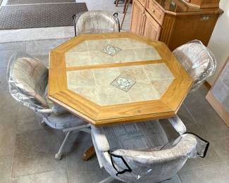 Tile and Wood Kitchen Table and Chairs