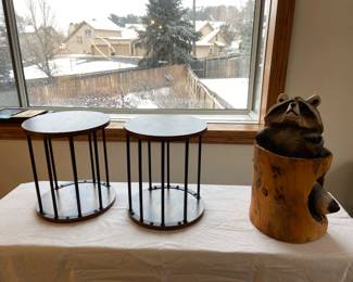 Wood Carved Racoon & Plant Stands