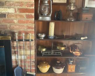 Lantern, pottery, copper tea pitcher