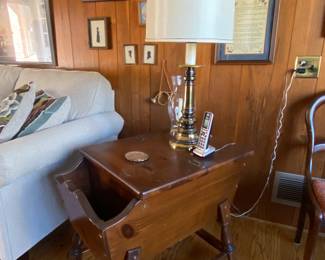 Wood side table and lamps
