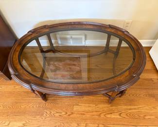 Wooden Oval Glass Top Coffee Table 