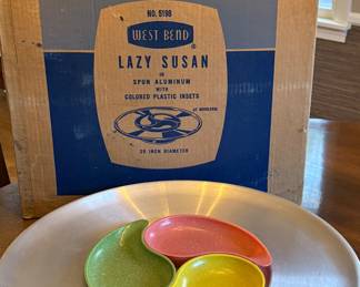 MCM Lazy Susan ~Spun Aluminum & Plastic Insets