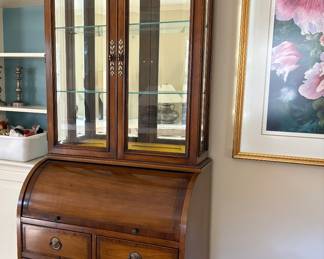 Roll Top Secretary Desk w/ Lighted Display Case