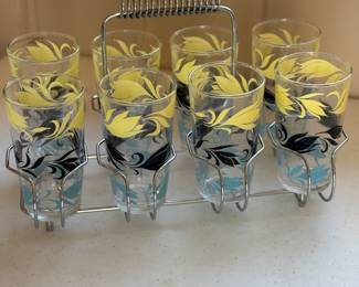 Vintage Mid Century Tumblers w/ Carrier 