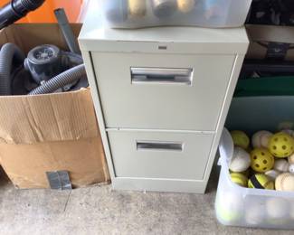 Ashes vac, metal file cabinet & all types of balls