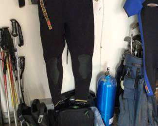 Diving suit by Henderson with accessories plus air tank