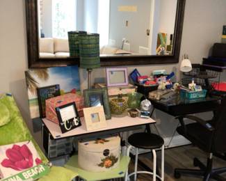 Desk, stool, lamp n fun chair