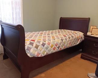 Mahogany sleigh bed. Twin