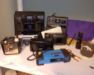 Vintage cameras, binoculars