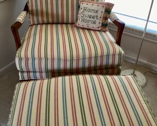 Striped Upholstered Chair with Ottoman 