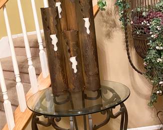 Heavy wrought iron glass table 