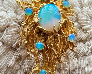 Vintage mid-century Freeform 14 karat opal encrusted pin.