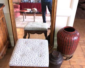 One of a pair of benches, large mirror etc 