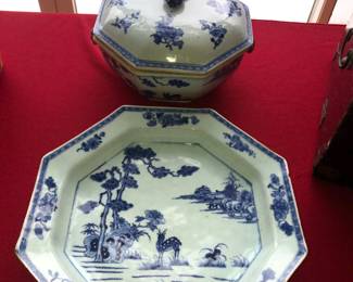  2 Very large matching antique Chinese porcelains,  the bowl with a minor chip on the upper right rim. 