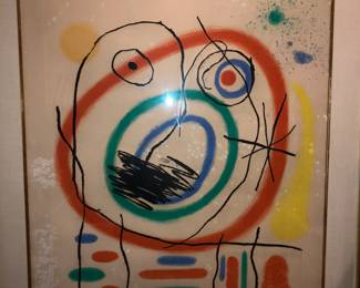 Joan Miro “Le Prophète Encerclé" (The Encircled Prophet) 1965, signed & numbered. This color aquatint is an etching on Arches paper, part of a limited edition and has some sort of damage or foxing as you can see white stains! 