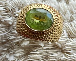 18 karat gold peridot  pinky ring.