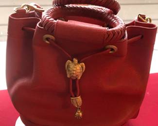 1980/90s  leather Kieselstein-Cord drawstring turtle handbag purse.