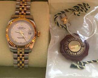 Ladies 2 tone Oyster Perpetual Rolex, with receipt and paperwork.