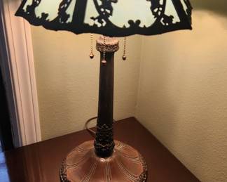 Edward Miller slag glass lamp. Signed 