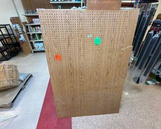 TWO PEG BOARD PIECES 46X67 AND WOOD PIECES