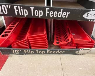 CARDBOARD DISPLAY STANDS AND PLASTIC POULTRY FEEDERS