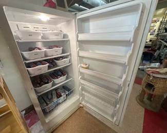 FRIGIDAIRE STAND UP FREEZER WITH FROZEN PET FOOD