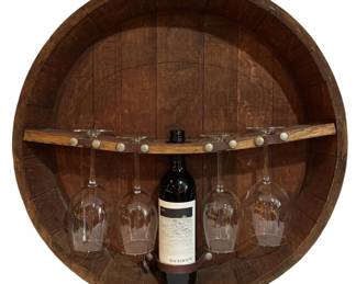Vintage Whiskey Barrel Hanging Wine Display Shelf