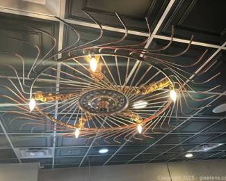 Agricultural Hay Rake Wheel Tool Artifact Light Fixture Professionally Removed from Ceiling