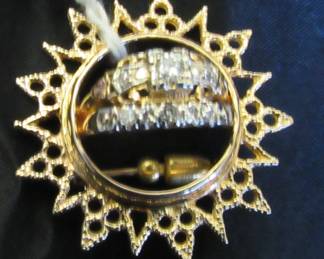 14K antique wedding bands made into a brooch   13g