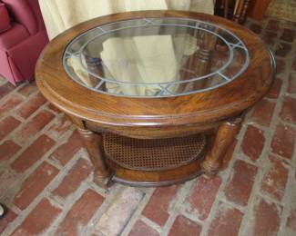 Oval leaded glass oak table