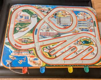 Vintage Tin lithograph race car set