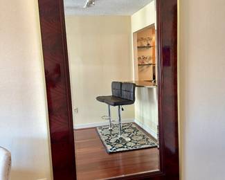 Large Beveled Wall Mirror in Wide Mahogany Frame. 6 feet 8 inches High x 4 feet Wide