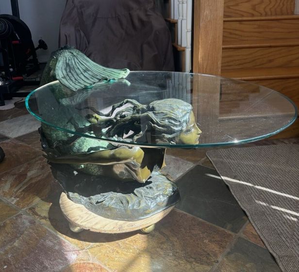 Italian bronze mermaid coffee table by Augusta Moreau