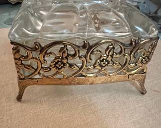 Vintage 1970 floral glass jewelry box