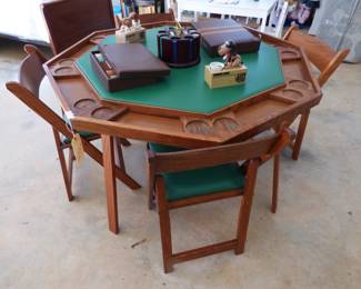 Vintage Game Table, Backgammon, Poker chips