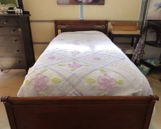 Vintage Mahogany Twin Bed, Tommy Hilfiger Chenille Bedspread