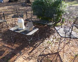 Vintage Iron Settee, 2  Chairs, Tables Set