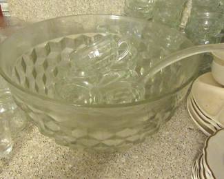 Lynn American by Fostoria Punch Bowl and 18 cups with ladle
