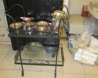 Lynn t cart with glass cake plate with cover
