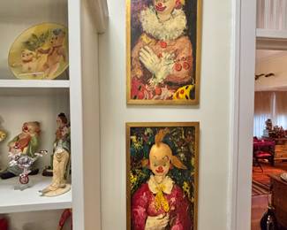 Large vintage clown collection and clown art