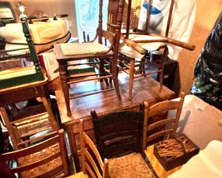 Out-building filled with vintage furniture, tools and other treasures.