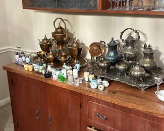 Two Large Tea Sets -- Taxco Copper + Sheffield Silverplated