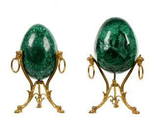 Lot 21: Two Russian Style Malachite Eggs on Stands