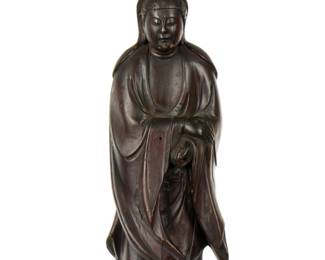 Lot 311: Qing Chinese Carved Wood Figure of Guanyin