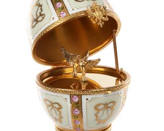 Lot 203: Limoges Faberge Porcelain Egg with Doves