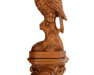 Lot 335: Black Forest Style Carved Wood Owl and Bracket