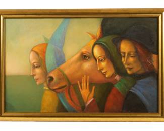 Lot 83: Mikhail Aleksandrov Family Group Painting