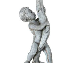 Lot 154: Zinc Figure of Putti with Fish Garden Fountain