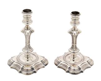 Lot 10: Pair George II James Gould Silver Candlesticks